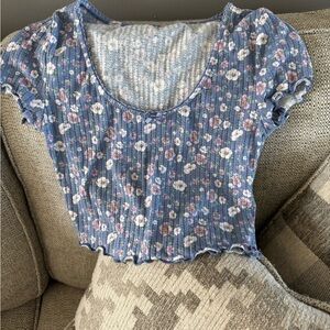 Aeropostale Blue and Pink Puff Sleeve Crop Top